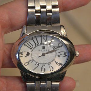 CLASSIC ESTATE MAYORS BIRKS OVAL SILVER WHITE SUNBURST  DIAL METAL BAND WATCH